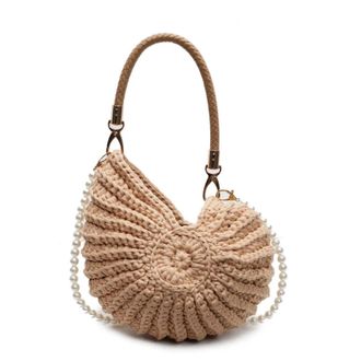 Generic Shell Bag Personalized Hand-woven Bag Creative Conch Shaped Crochet Shoulder Seaside Shell Messenger Novelty Small Handbag(Khaki)