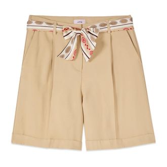 Oltre Bermuda shorts met riem met patroon - Dames - Korte Broeken - Beige - 3XL - Polyester - Korte Broeken