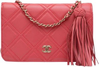 Chanel Pre-owned Quilted Lambskin Double Stitch Tassel Wallet On Chain - Dames - Vintage Schoudertas - Roze - ONE Size - Leer - Vintage