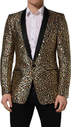 Dolce & Gabbana Gold Leopard Single Breasted Men Coat Jacket Clothing