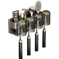 OEM Soporte Para Cepillos De Dientes Crezuo De Aluminio Espacial, Soporte De Pared Para Pasta De Dientes Con 4 Compartimentos, Color Gris
