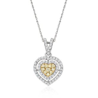 Ross-Simons Yellow and White Diamond Heart Pendant Necklace in Sterling Silver