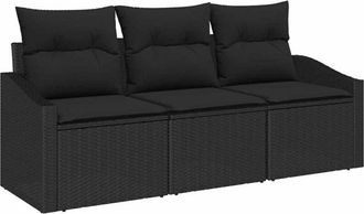 vidaXL Conjunto de sofá de jardín 3 pcs Negro Poliratán Vidaxl