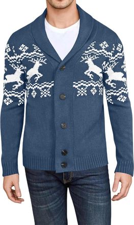 Generic Christmas Sweater Cardigan, Fair Isle Pattern, Cotton Polyester Blend, Plus Size, Classic Style, Vintage Holiday Design, Machine Washable (UK, Alpha, 
