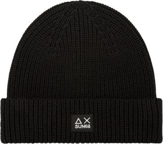 Sun 68 Rib-knit Beanie van Wolmix - Heren - Hoeden - Zwart - ONE Size - Wol - Accessoires