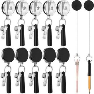OEM Portal&aacute;pices, 10 Unidades, 90 Cm, Clips Retr&aacute;ctiles Para Bol&iacute;grafos, Clip Para Llevar Un Bol&iacute;grafo, Ajustable, Enfermeras, Negro