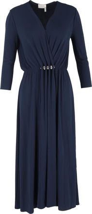 Lanvin Lanvin midi-jurk met V-hals, plooien en lange mouwen in marineblauw polyester