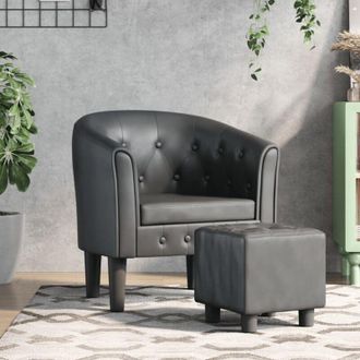vidaXL Sill&oacute;n Con Taburete Cuero Sint&eacute;tico Gris Vidaxl