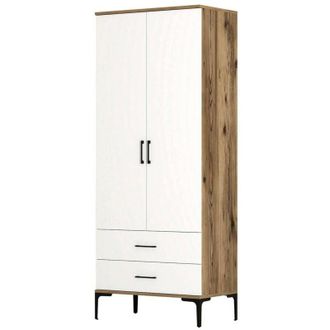 Dmora Armario 2 Puertas Dpan, Muebles De Dormitorio, Vestidor, Armario De Ropa, 80x201h48 Cm, Nogal Y Blanco - Dmora