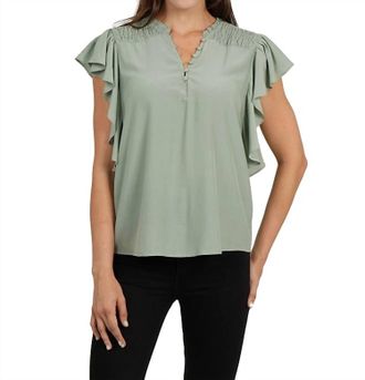 Love Token Ruffle Sleeve Top In Sage