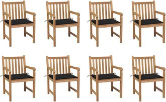 vidaXL Sillas De Jard&iacute;n 8 Uds Madera Maciza De Teca Cojines Negro Vidaxl