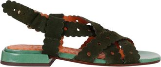 Chie Mihara Tyby Gevlochten Platte Sandaal - Dames - Sandalen - Groen - 41 EU - Leer - Schoenen