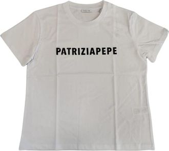 Patrizia Pepe Katoenen T-shirt met Korte Mouwen - Dames - T-shirts - Wit - M - Katoen - Tops
