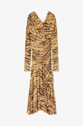 Ganni Green Zebra Print Ruched Dress - Size 32 Viscose