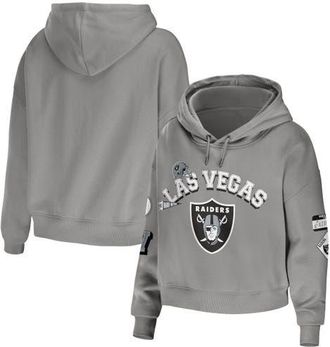 WEAR by Erin Andrews Womens WEAR by Erin Andrews Gray Las Vegas Raiders Modest Cropped Pullover Hoodie at Nordstrom, Size Xx-Large