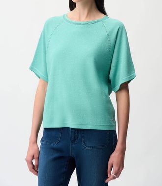 Joseph Ribkoff Sequined Raglan Sleeve Sweater Top In Seafoam