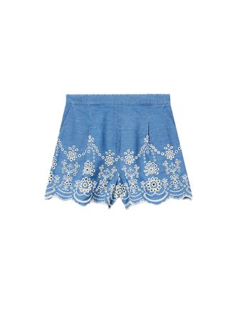 MC2 Saint Barth Intricate Floral Embroidered Blue Shorts with Tailored Fit