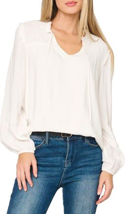 Gibsonlook Tie Neck Long Sleeve Smoked Yoke Blouse in Ivory at Nordstrom, Size Xx-Large