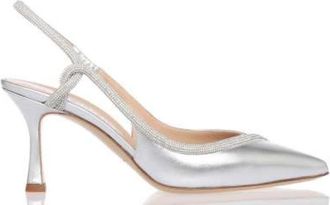 Ninalilou Strass Slingback in Zilver Leer - Dames - Pumps - Grijs - 38 EU - Leer - Schoenen
