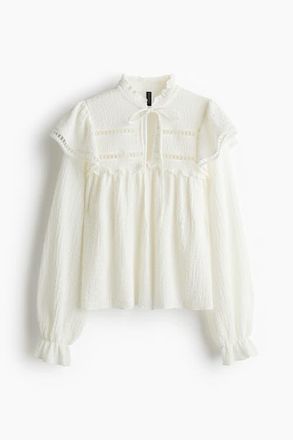 H&M Textured Jersey Blouse in Cream at Nordstrom, Size Xx-Small