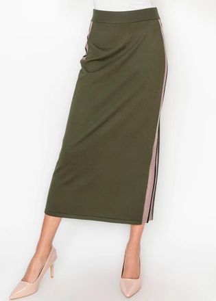 YAL New York Side Stripe Knit Skirt in Olive