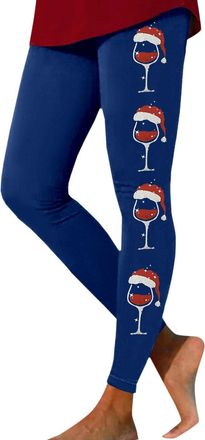 Generic Christmas Leggings for Women UK Christmas Leggings Women Xmas Workout Running Tights Stretch Funny Yoga Pants Novelty Seamless Wine Glass Printed Pant