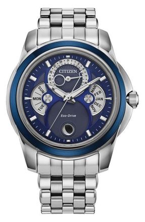 Citizen Calendrier Bracelet Watch, 41.8mm in Silver-Tone Blue at Nordstrom