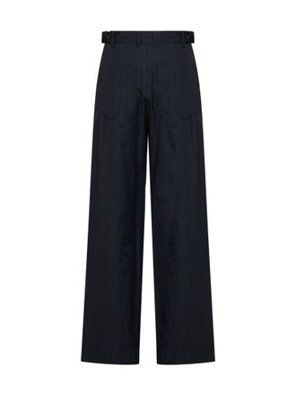 Max Mara Pinstriped Virgin Wool Trousers - Blue