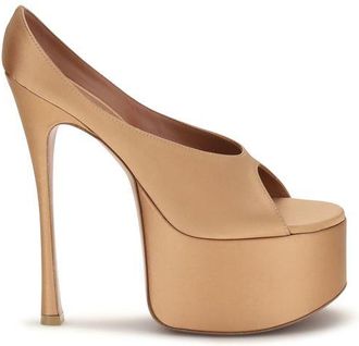 Amina Muaddi Beige Silk Platform Womens Pumps