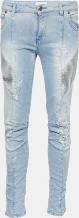 Balmain Blue Denim Distressed Jeans M/waist