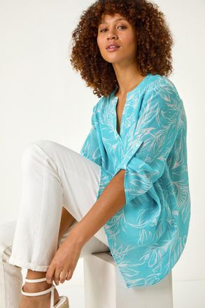 Roman Linear Print Wrap Tunic