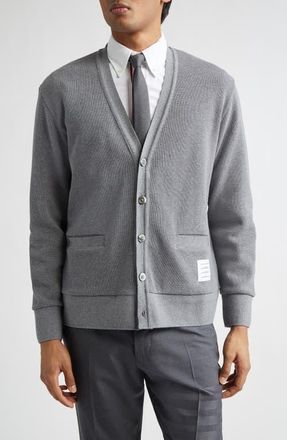 Thom Browne Waffle Knit V-Neck Cardigan in Med Grey at Nordstrom, Size 1