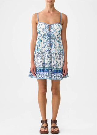 Camilla Gathered Bust Tiered Mini Dress In Isnik Lullaby