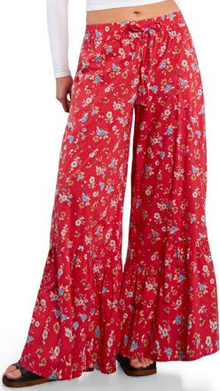 BILLY T Drawstring Waist Tiered Pants in Red Retro Rose at Nordstrom, Size X-Small