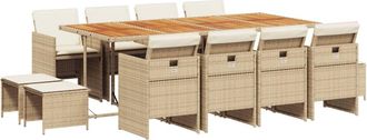 vidaXL Set Comedor De Jard&iacute;n Con Cojines 13 Pzas Rat&aacute;n Sint&eacute;tico Beige Vidaxl