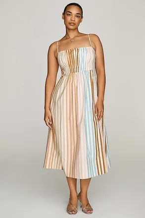 Maeve 100% Cotton Ruched Midi Dress