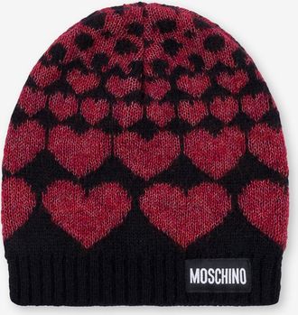 Moschino Cappello in misto mohair intarsiato - Nero;Rosso