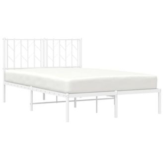 Berkfield Home Metal Bed Frame without Mattress with Headboard White 120x200cm | Size: Small Double