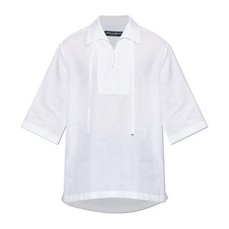 Dolce & Gabbana Tops, Heren, Wit, M, Linnen, Linnen Polo