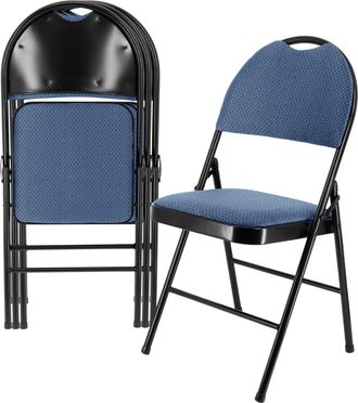 Elama 4 Piece Metal Folding Chair with Padded Seats in Dark Blue