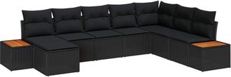 vidaXL Garden Sofa Set with Cushion 9 pcs Black Poly Rattan vidaXL