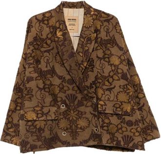 Uma Wang jasje met dubbele rij knopen en bloemenjacquard