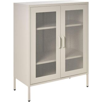 Beliani Office Cabinet Beige Metal 2 Doors Locks Keys Industrial Design Home Office Furniture WAKATIPU