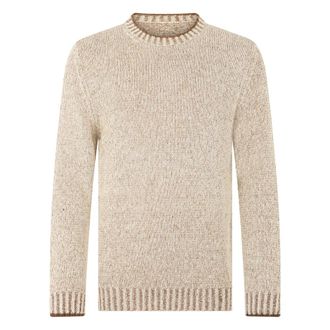 Fedeli Round-neck Knitwear, male, Beige, Size: L Elegant Sweater with Long Sleeves