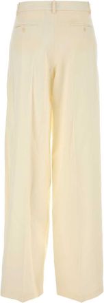 Magda Butrym Womens Cream Wool Blend Wide-Leg Pant Exteiror: Silk Pantaloni Trousers