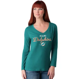 G-III 4Her by Carl Banks Womens G-III 4Her by Carl Banks Aqua Miami Dolphins Post Season Long Sleeve V-Neck T-Shirt at Nordstrom, Size X-Small