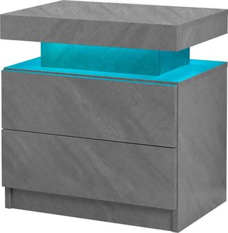 STILVORA Mesita De Noche Con 2 Cajones, 1 Hueco Abierto Y Led Ajustable, En Madera De Ingenieria, Gris Oscuro