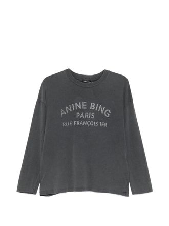 Anine Bing Ivan Long Sleeve Paris Stencil - Washed Black