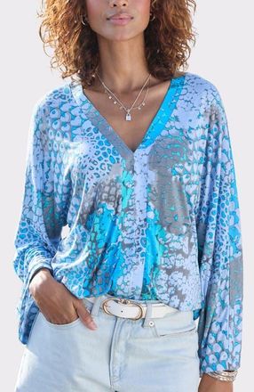 Lascana Womens Printed Long Sleeve Top in Blue-Printed at Nordstrom, Size 2