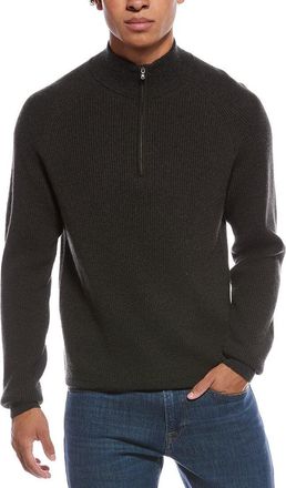 Amicale Cashmere Two-Tone Plaited Rib Cashmere 1/4-Zip Sweater